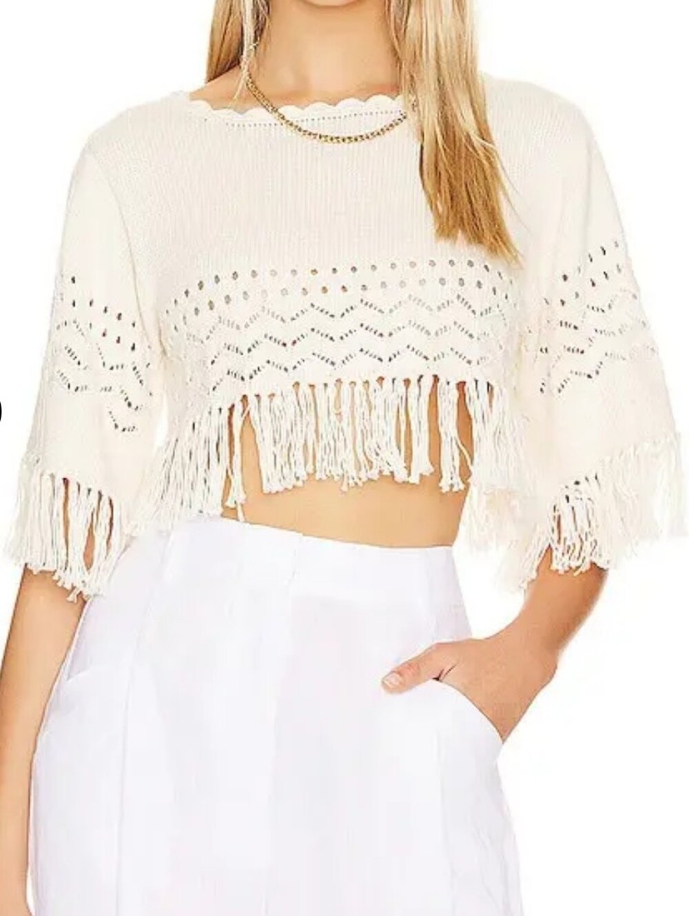 Ayni Aypu Crop Sweater Top With Fringe In Vanilla M Revolve